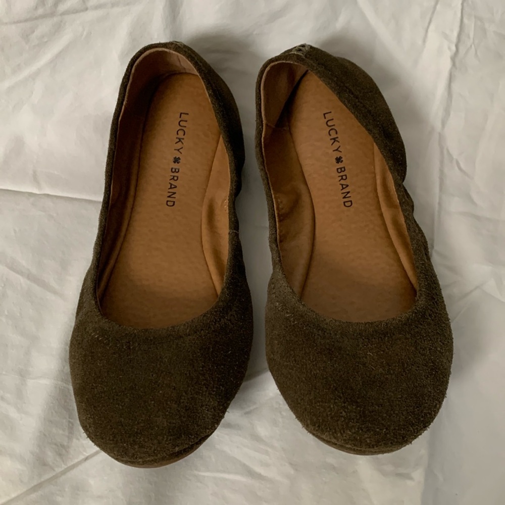 Lucky Brand suede leather slippers Olive Green Size 7.5